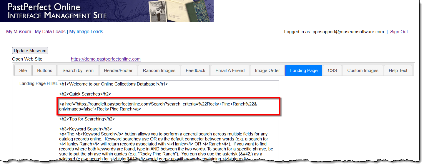 Corner Museum Center Landing Page